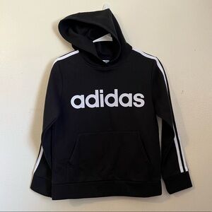 Adidas boys black hoodie with 3 white stripes, size M 10/12